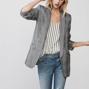 Express - Herringbone Gathered Sleeve Boyfriend Blazer, XXS